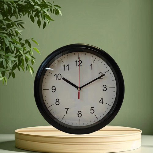 Black round quartz wall clock - black,