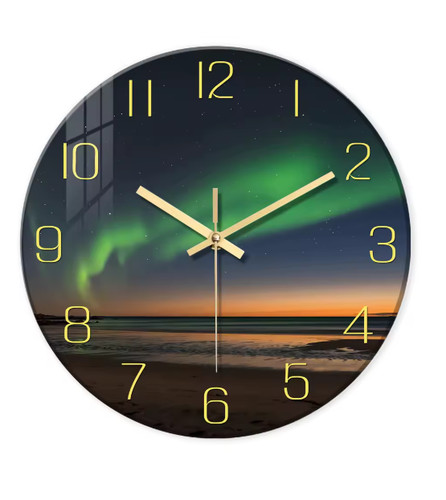 Beach aurora glass wall clock - glass,